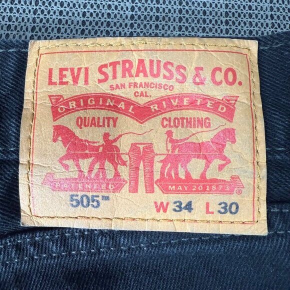 Levis 505 Mens Black Denim Jeans W34 L30 Straight Fit - Picture 3 of 9